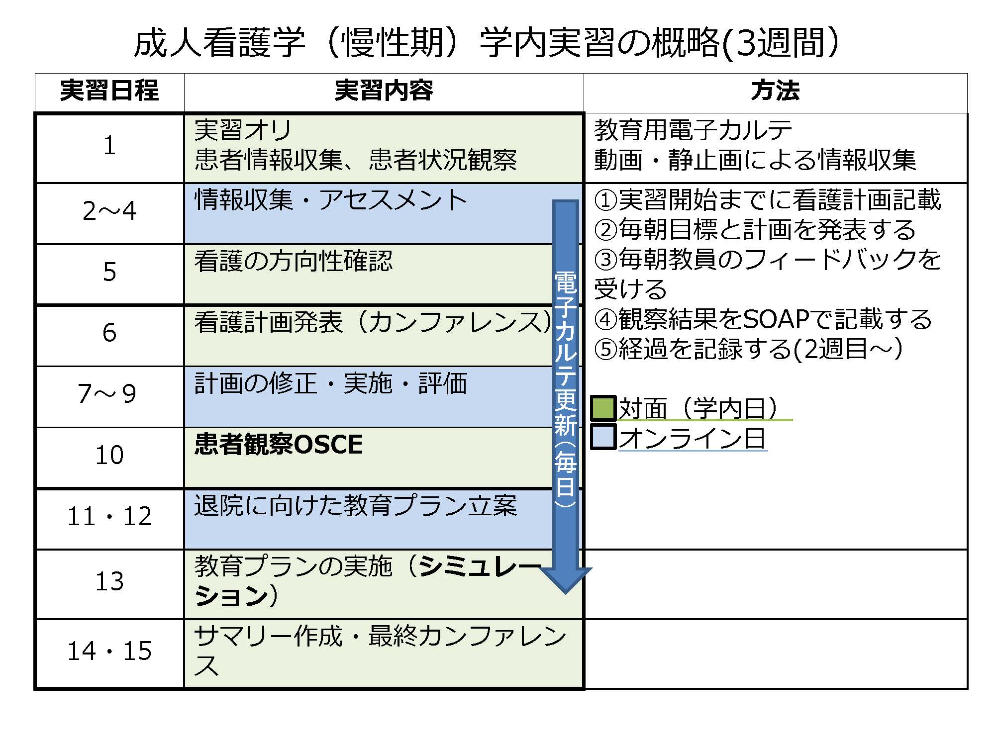 実習のスケジュールの例